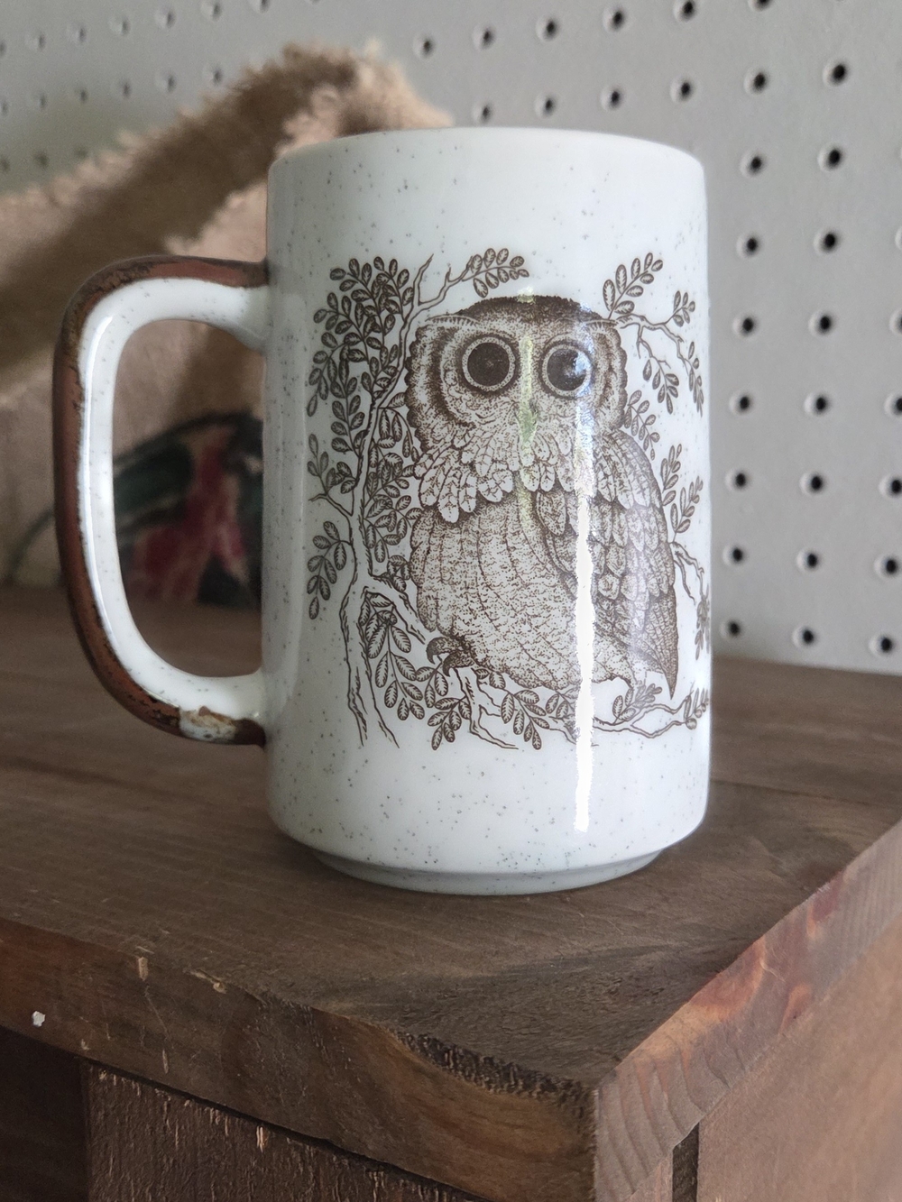 Otagiri Large Mug White Speckled Owl Ceramic
